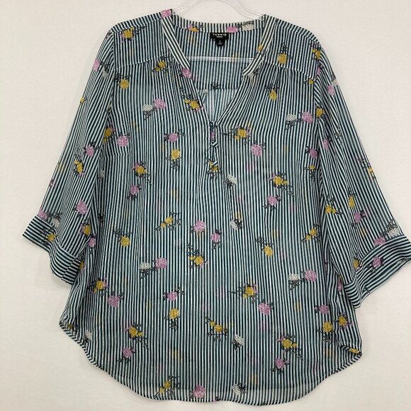 Torrid Harper size 2X Striped Floral Lurex Chiffon V Neck Button Popover Top - Picture 3 of 12
